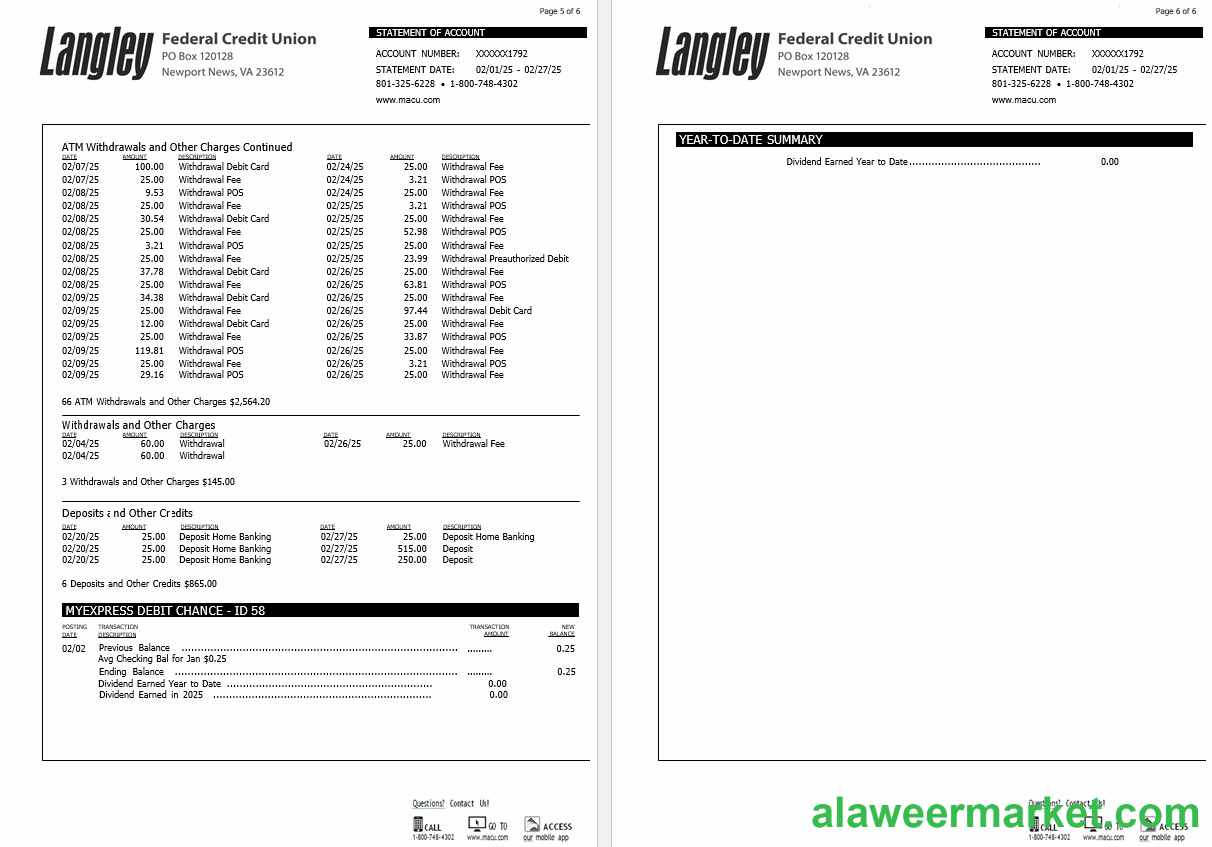 USA Langley Federal Credit Union bank statement, 6 pages 3